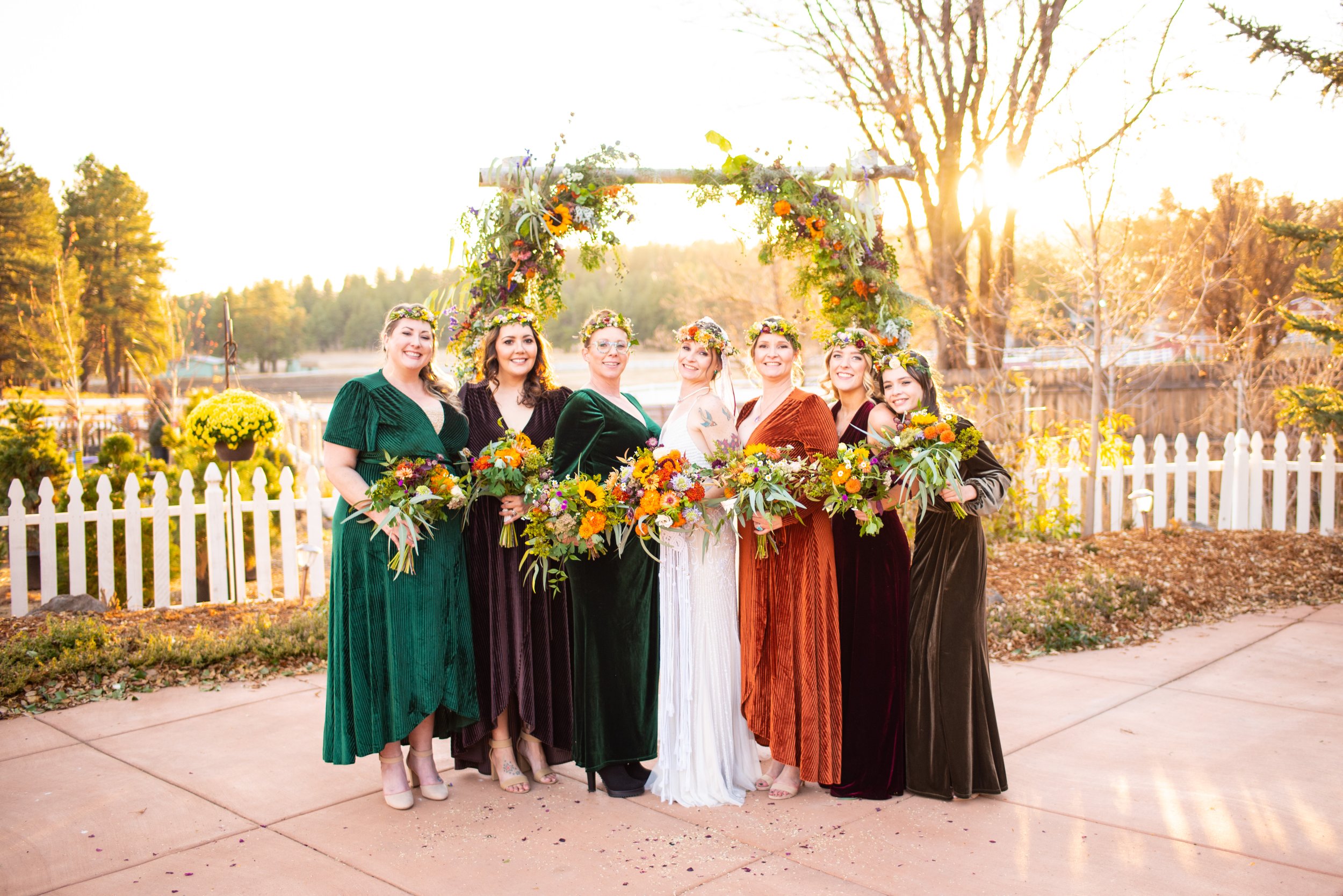 Vibrant autumn fairytale wedding bridesmaids