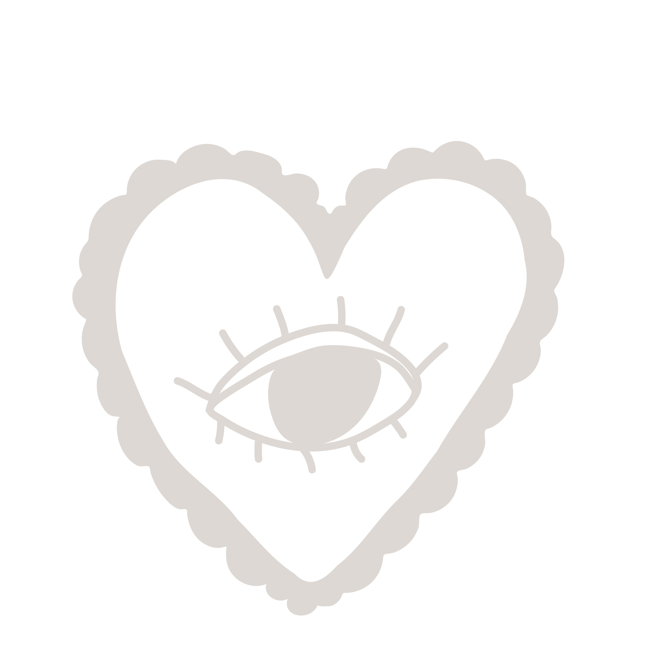 A heart-shaped design with a scalloped outline, featuring an eye with eyelashes and a large iris in the center of the heart.