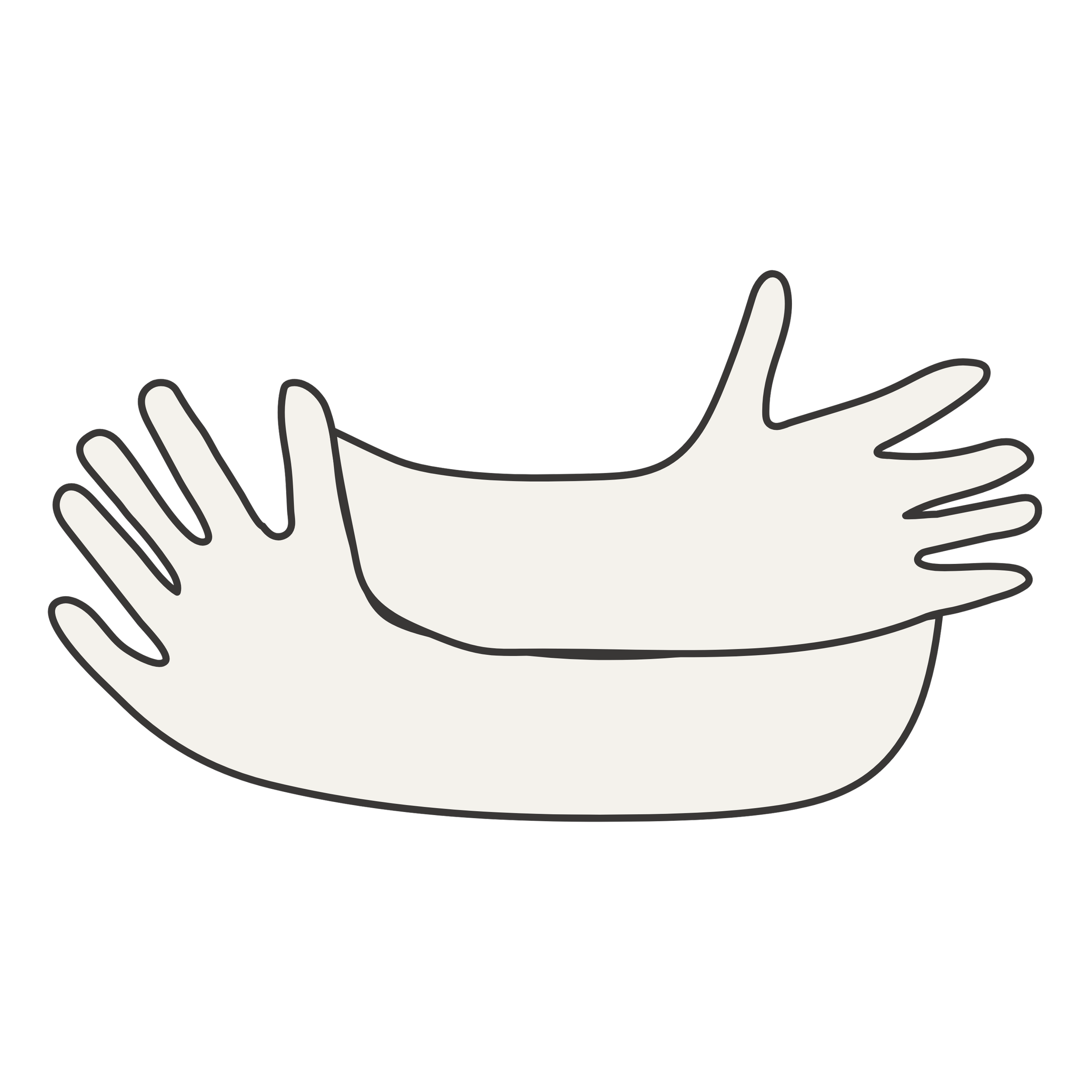 A black and white cartoon drawing of two hands hugging each other.