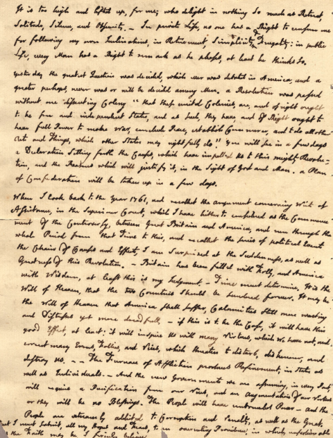 A handwritten letter written in cursive script on lined paper, discussing historical or political topics.