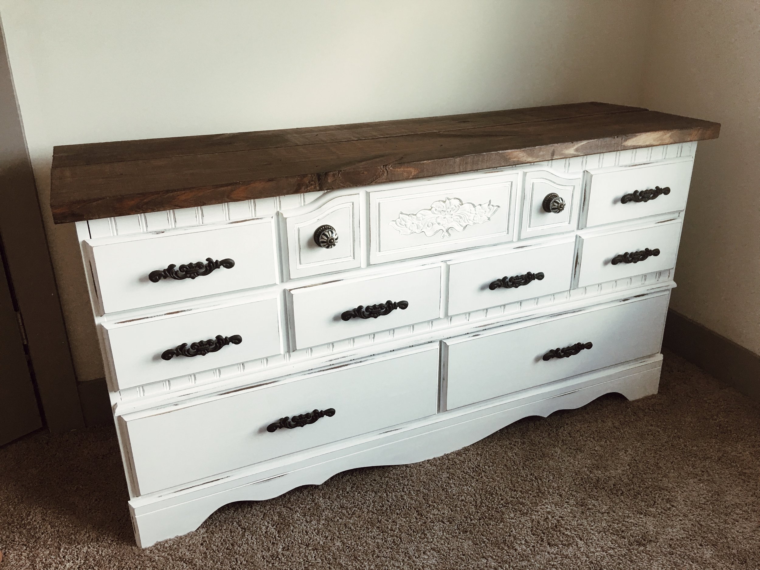 Diy Plank Top Dresser The Second Muse, White Distressed Dresser With Dark Top