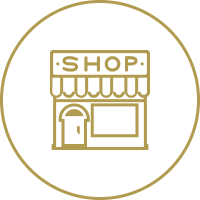 Graphic of a shop with a storefront and awning, labeled 'SHOP' in gold on a black background.