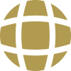 A stylized globe icon with a gold and white color scheme.