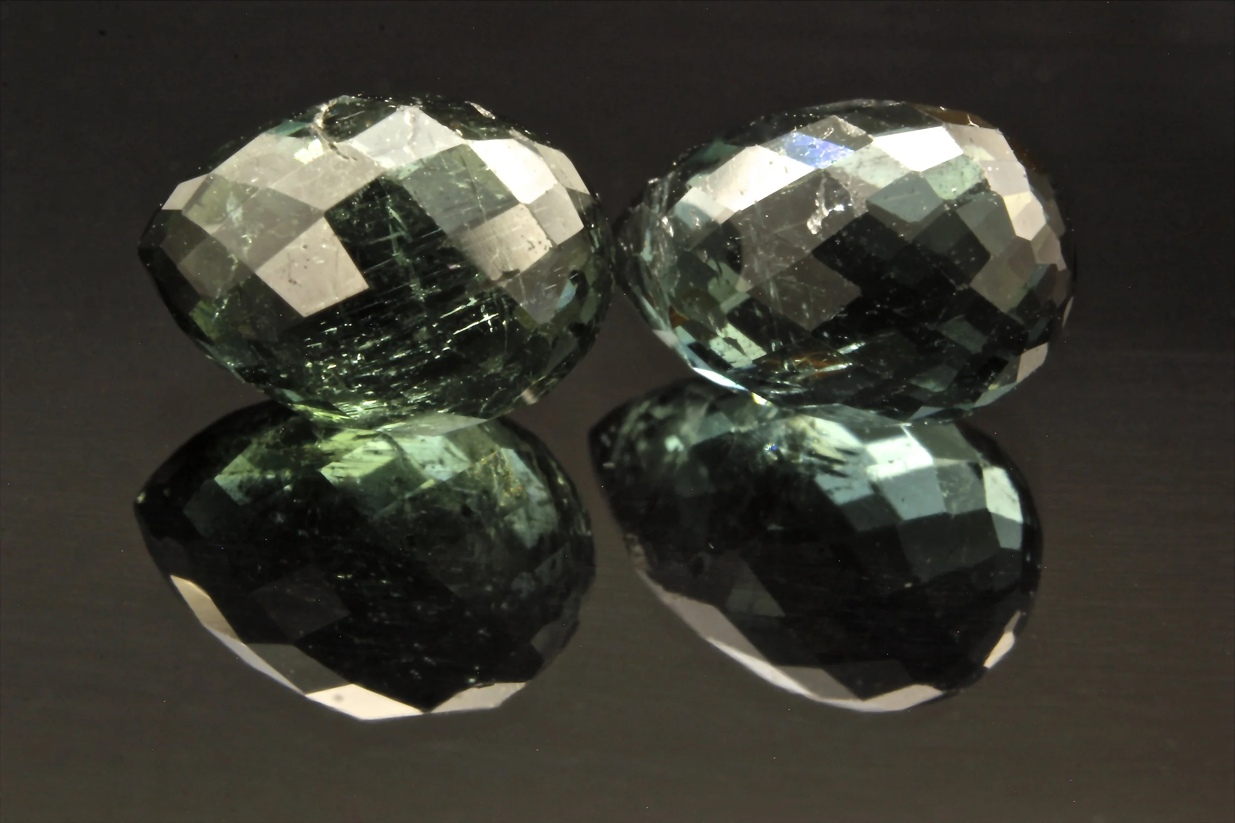 A Pair of Deep Bluey Green Tourmaline Briolettes