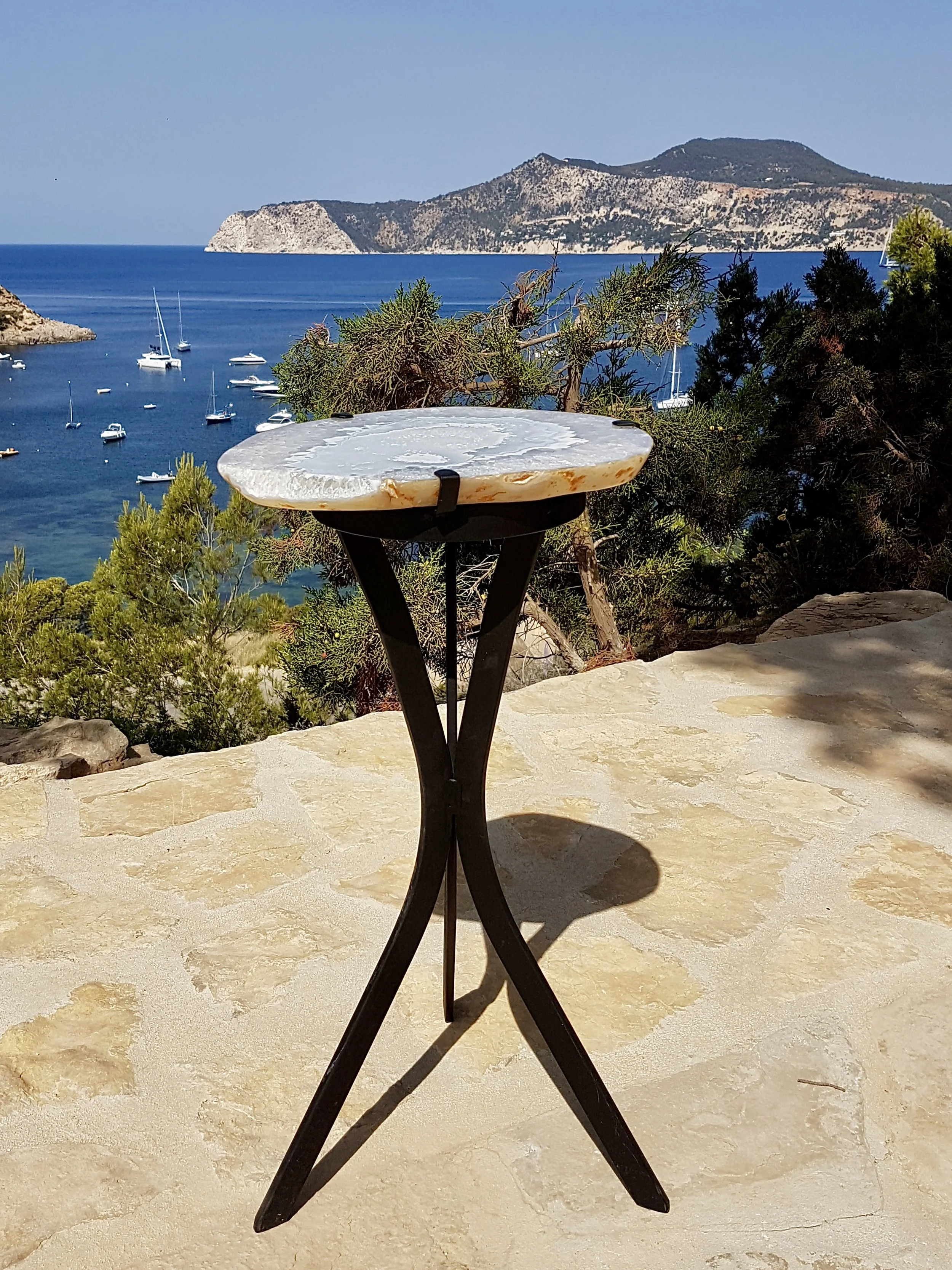 A peaceful solid Agate side table with sturdy cast iron legs (Sold)