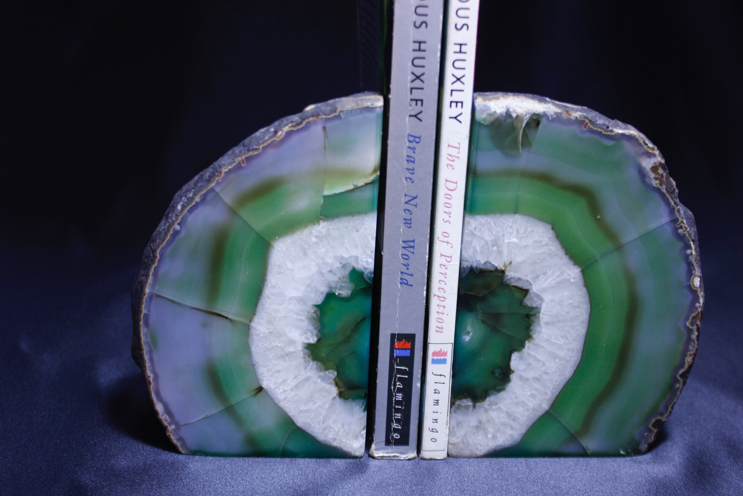 A forest green pair of Agate bookends(Sold)