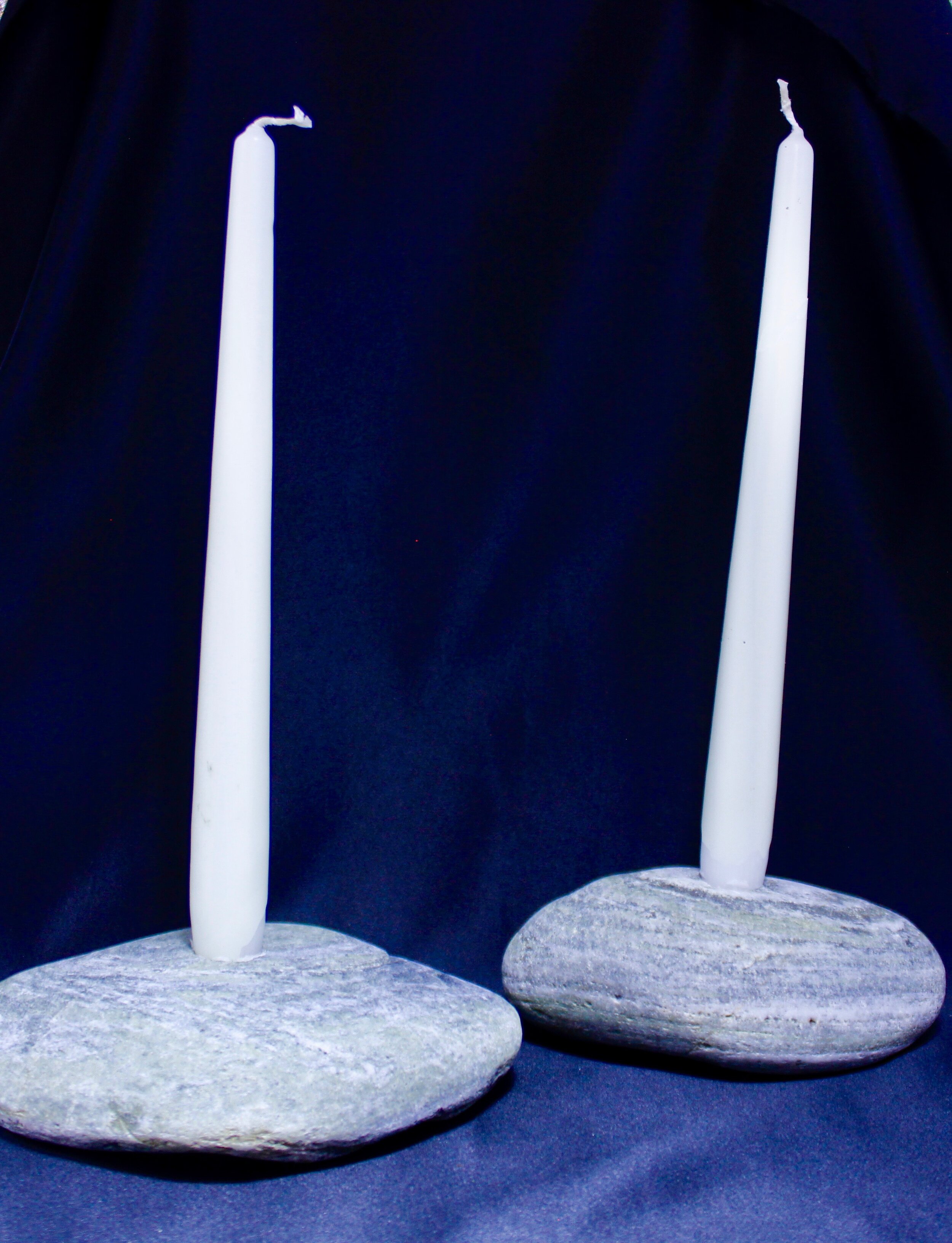 Pair of Olivine Gneiss pebble candleholders/fluoro vases