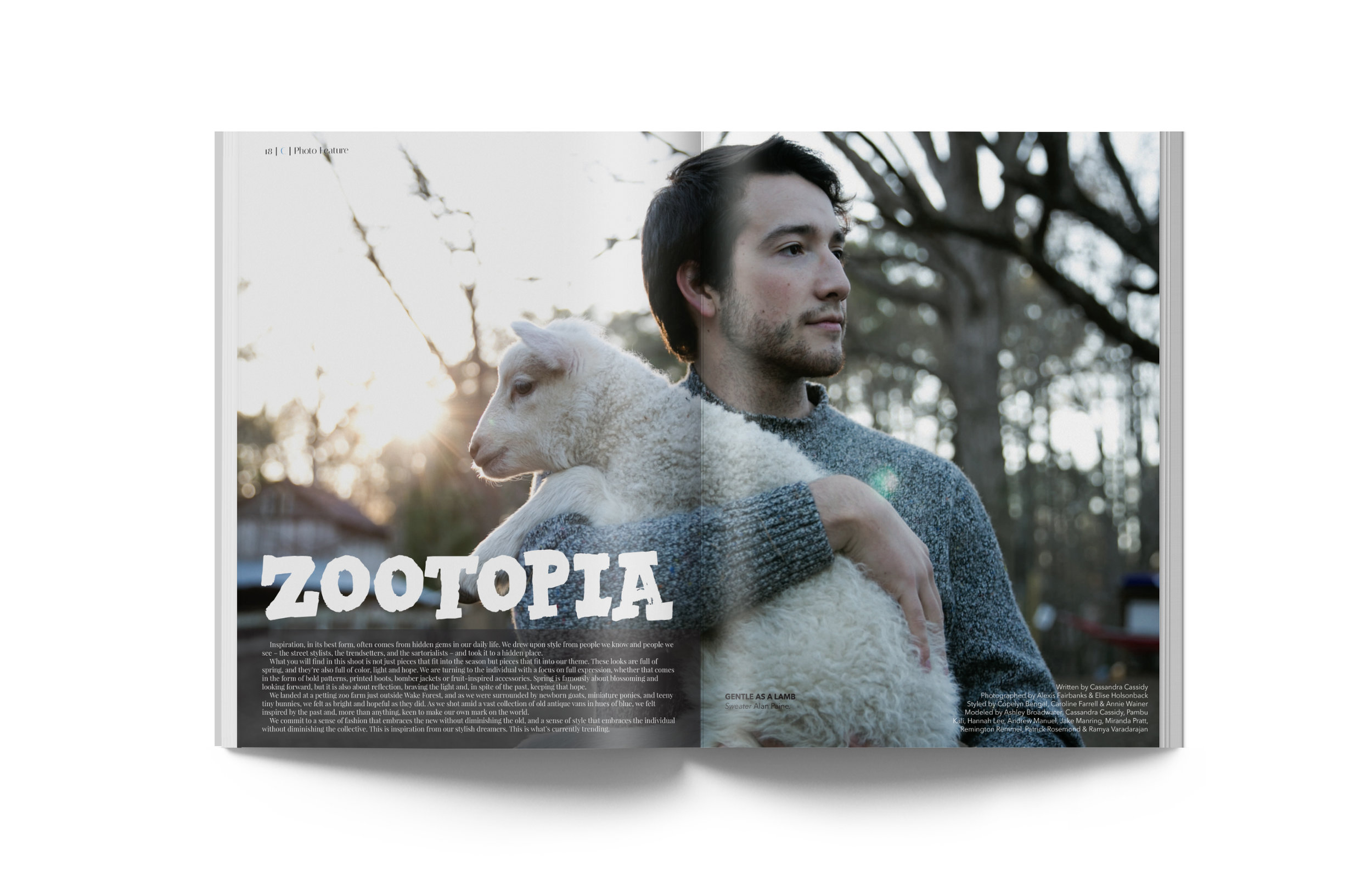 As editor-in-chief, I manage production of the magazine from start to finish. I set the higher-level theme for each issue, edit content, direct photoshoots and supervise graphic design. Check out the full issue here .