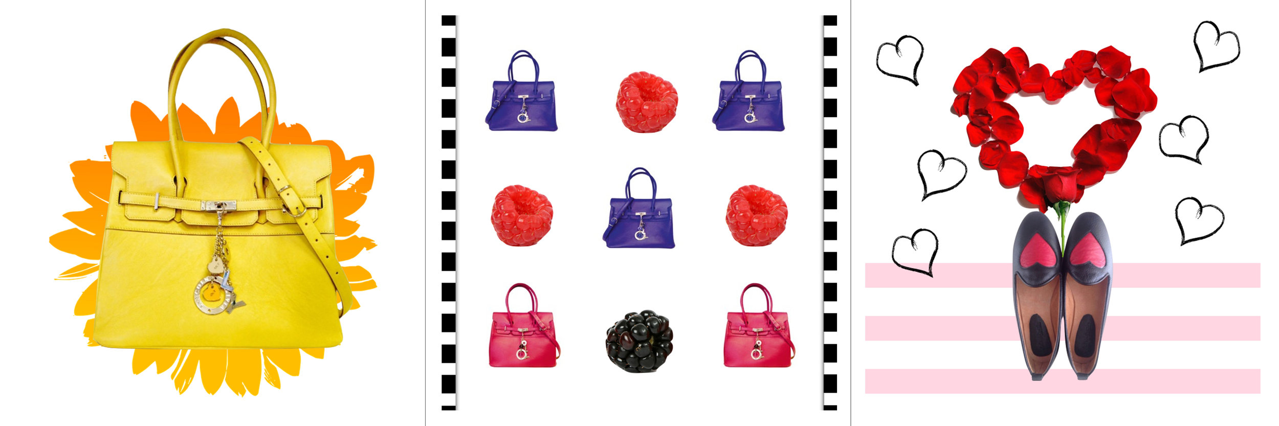 An Instagram logo and flamingo made entirely out of Olivia Lincoln bags and shoes add extra fun.