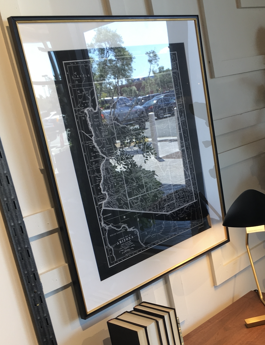 WEST ELM BLK/GLD FRAMED MAP - 24X30