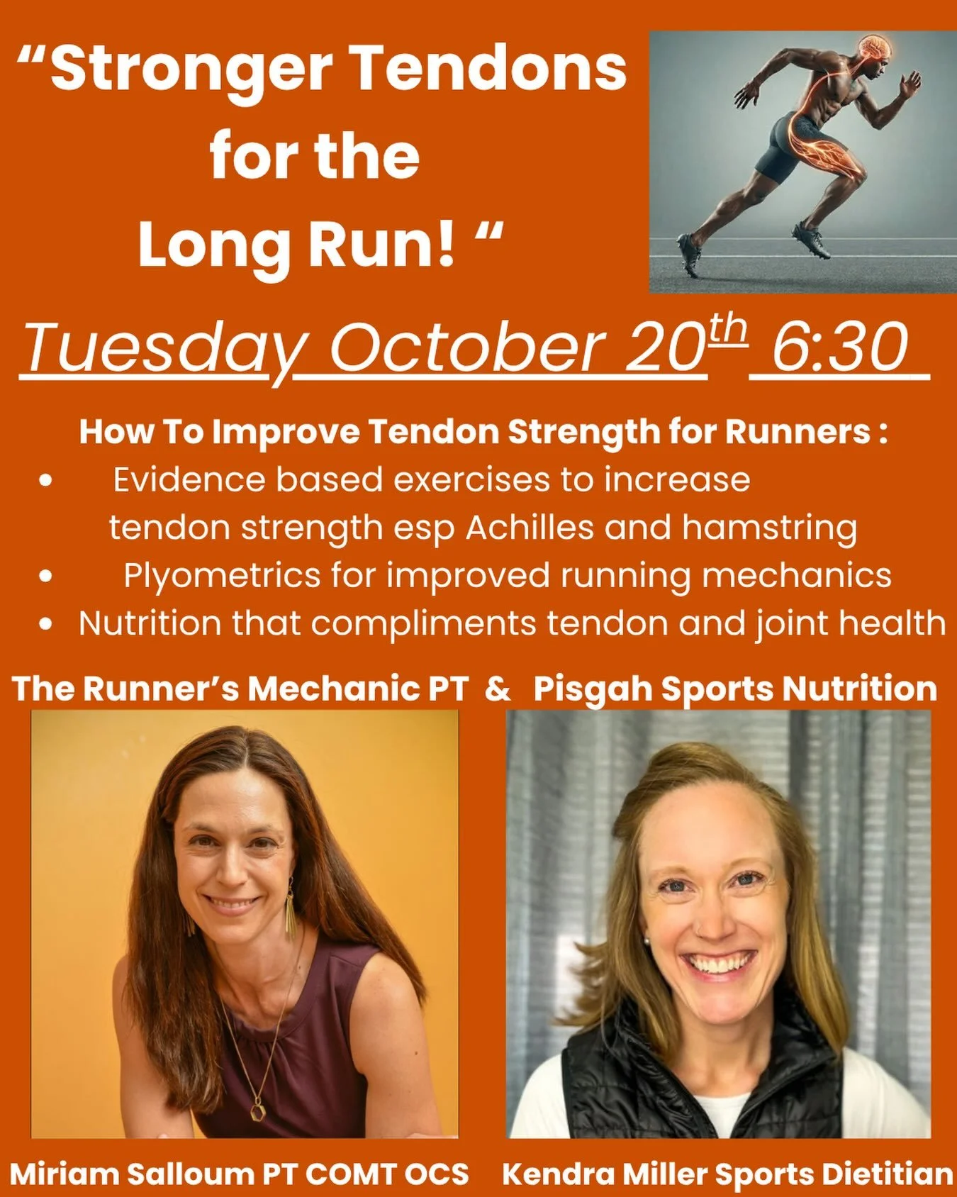 💥Hamstring and Achilles Tendon Injuries are some of the most prevalent injuries for runners?
✔️Ever wonder the best way to make your tendons stronger and more resilient ?
Come join October 20th🎉
You will learn
✅ The 3 most evidence based techniques