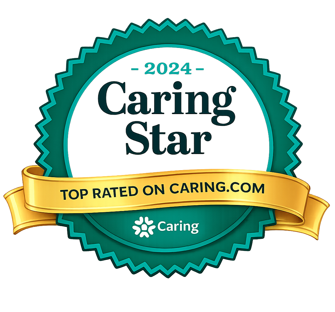 Caring Star 2024 award badge from Caring.com, highlighting top rated status for caregiving services.