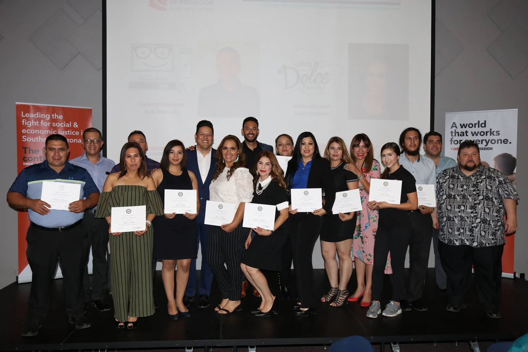 The graduates of our first Southern Arizona Fuerza Local Business Accelerator cohort pose with their certificates. 