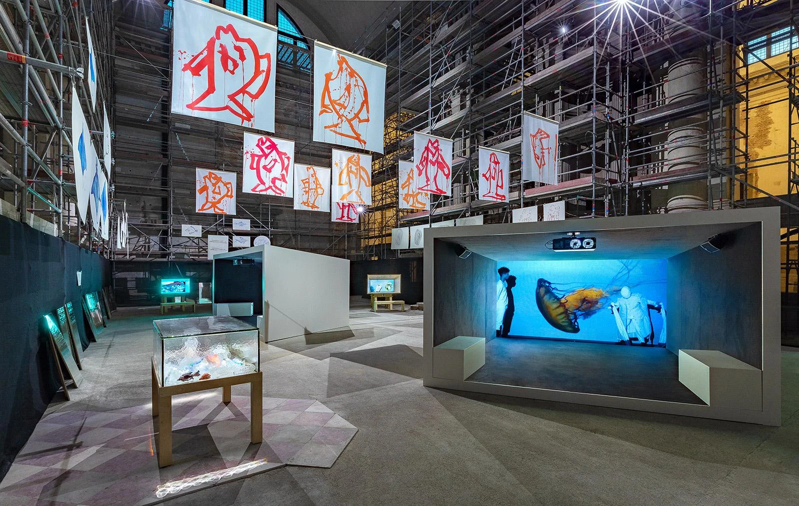 Installation view of Joan Jonas’ ‘Moving Off the Land II’ at Ocean Space in Church of San Lorenzo, Venice. Photography: Enrico Fiores