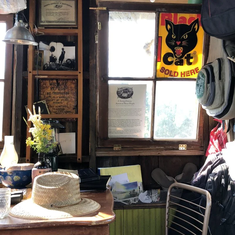 Inside the shantyboat, Modes displays some of the items he has collected from his journeys. WES MODES/CC BY-NC-SA 2.0