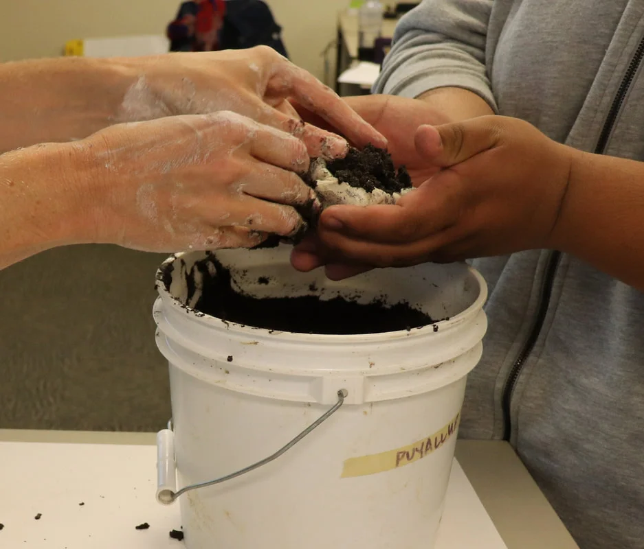 In these ongoing workshops, members of the UWT community remember the rivers they have known, write a river's name for the project, and then make something using clay mixed with Puyallup River sediment. The river names will become part of the permanent public art.