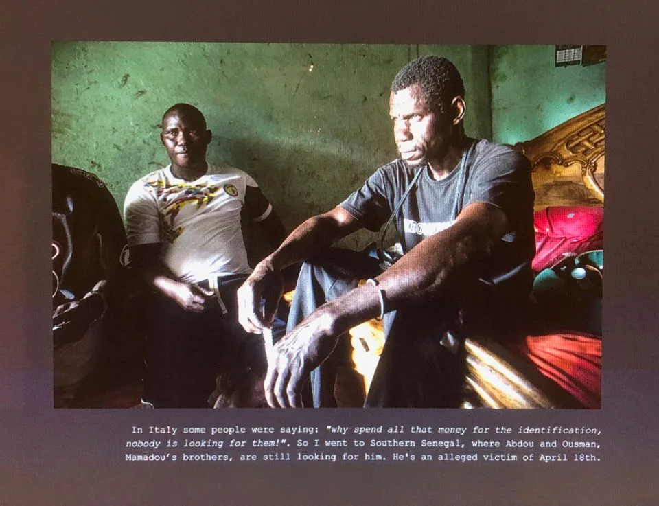 These men are still searching for their brother who probably drowned on board the boat now on display in Venice. Still from Max Hirzel’s Migrant Bodies, 2015-17Cristina Ruiz