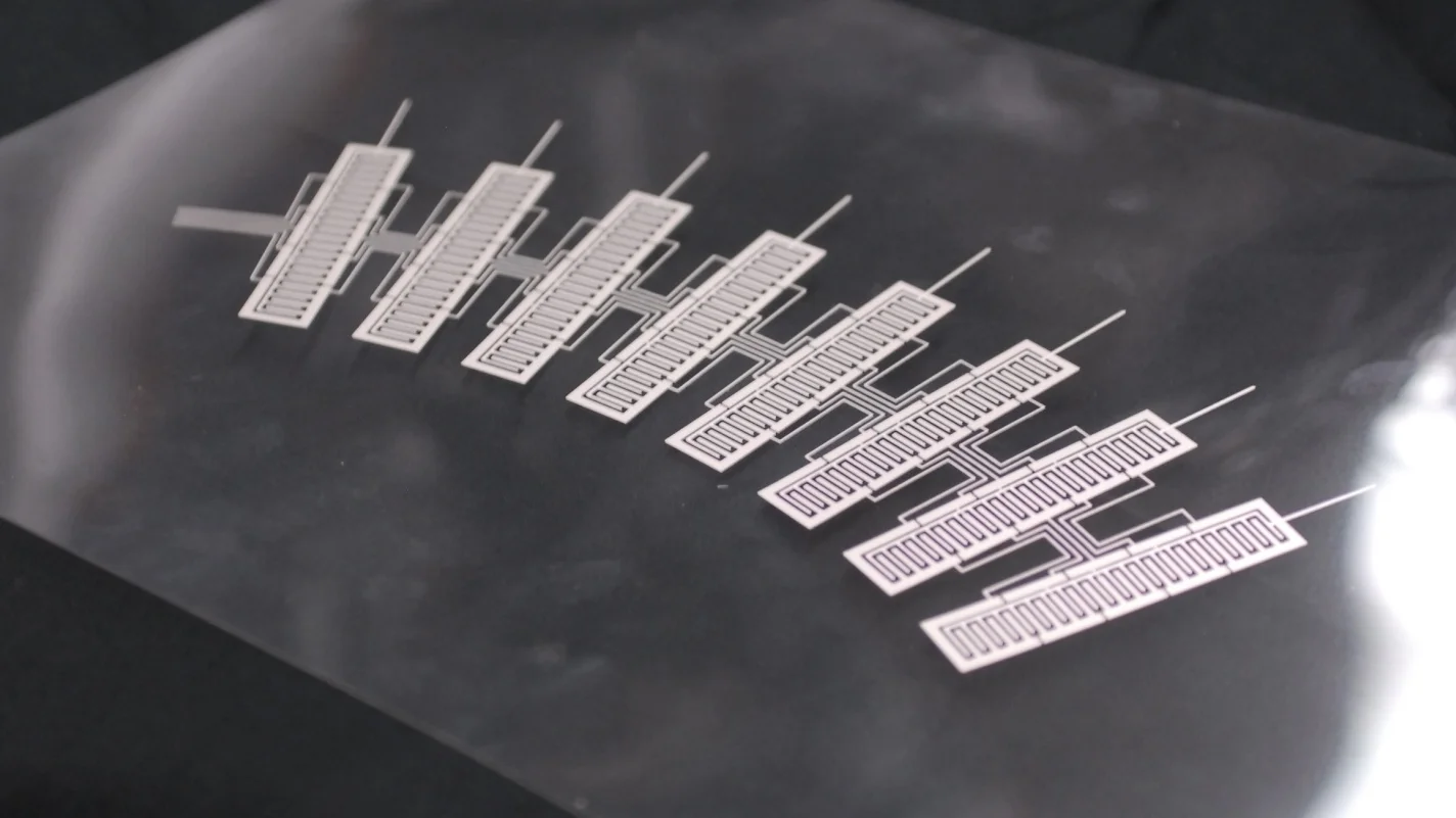  Final capacitve grid pattern, a two-sided screenprint of conductive ink on to plastic film 
