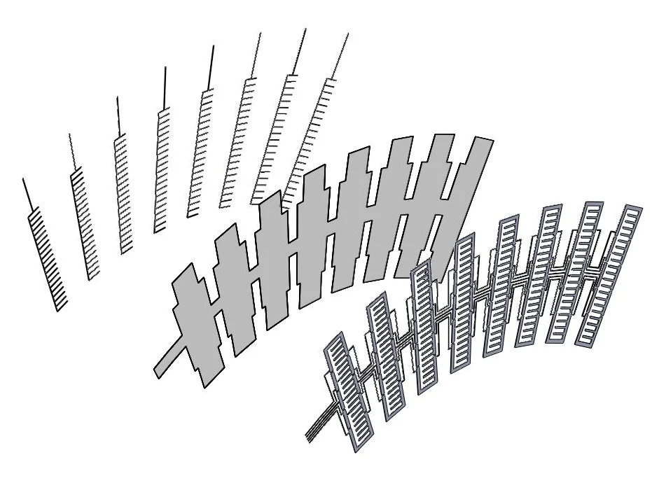  After an initial pattern design and construction from acid etching onto copper clad polyamide film, an improved design was readied for screenprinting&nbsp; 