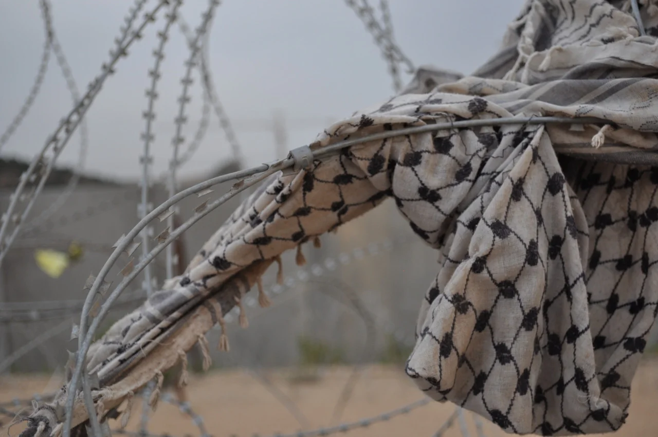 Kufiya in Barbed Wire in front of the Bil’in section of the Separation Wall (lissie perkal).jpg