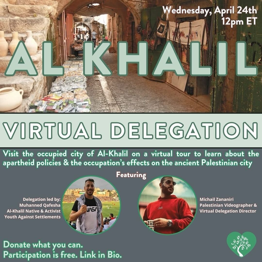 Mark your calendars for our second virtual delegation tour coming up on April 24th at 12pm ET! Al Khalil (&ldquo;Hebron&rdquo;) is in the spotlight for this virtual tour, and it&rsquo;s one you don&rsquo;t want to miss. 

We&rsquo;ll be joined by vir