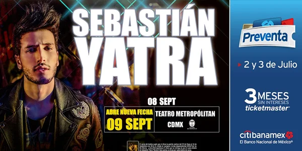 Hoy inicia la preventa para la segunda fecha de Sebastián Yatra en el Teatro Metropólitan: 9 de septiembre
