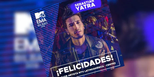 Sebastián Yatra gana el MTV Europe Music Award 2018, en la categoría de Mejor Artista MTV Latinoamérica Centro