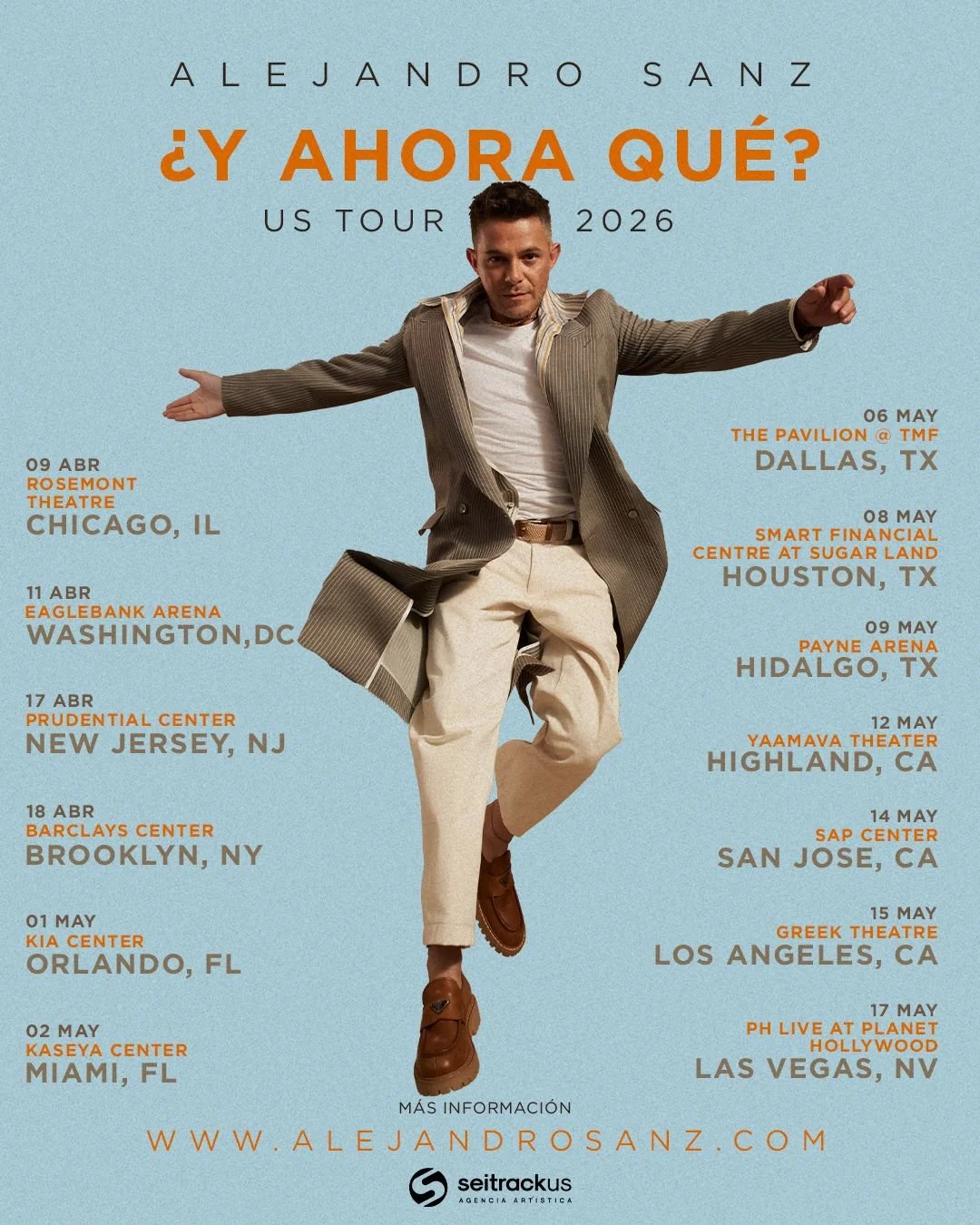 Dos a&ntilde;os despu&eacute;s, vuelve la magia.

@alejandrosanz anuncia las fechas de su nueva y exitosa gira &iquest;Y AHORA QU&Eacute;? en US 🇺🇸

El reencuentro con sus fans ya tiene fecha.

Venta General este viernes 31 de octubre a las 10 am.