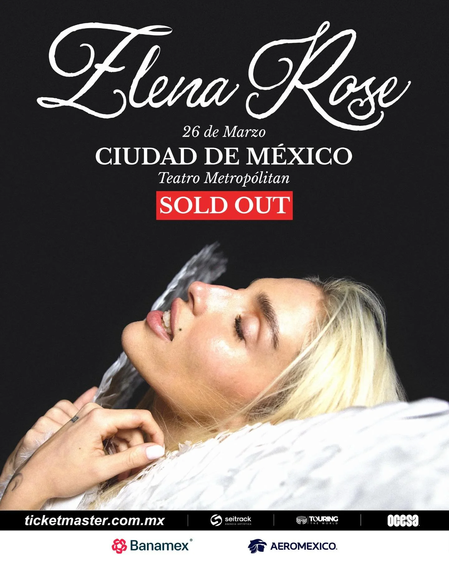 El show que tendr&aacute; @elenarose ma&ntilde;ana en el Teatro Metropolitan de la Ciudad de M&eacute;xico ya es Sold Out!
Nos vemos ah&iacute; para celebrarlo. 🪽