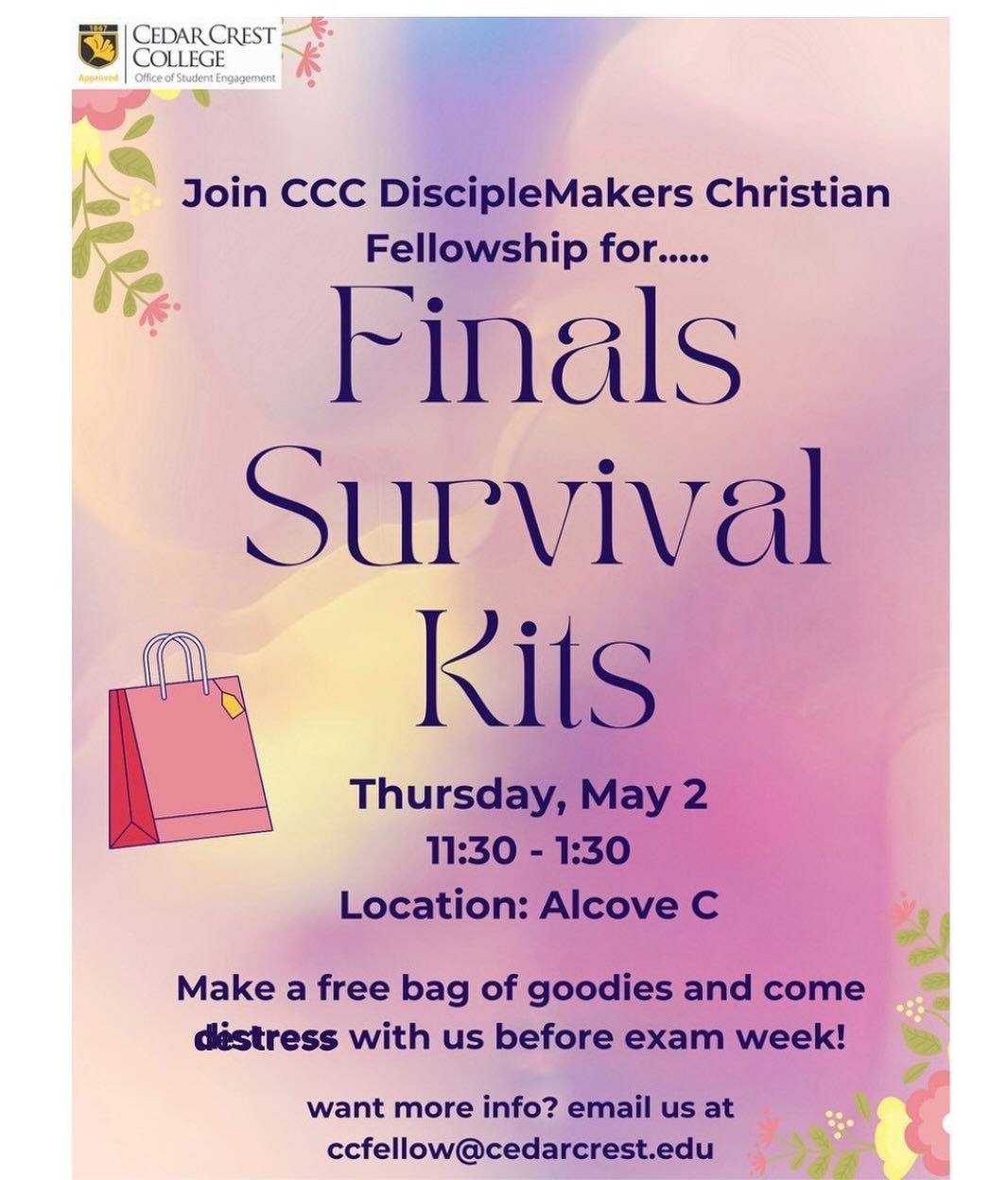 Join us ONE WEEK from tomorrow as we take a much-needed break and grab some bags of goodies together. Everybody is welcome, so bring a friend along! See you Thursday, May 2 in Alcove C (behind Canova).
