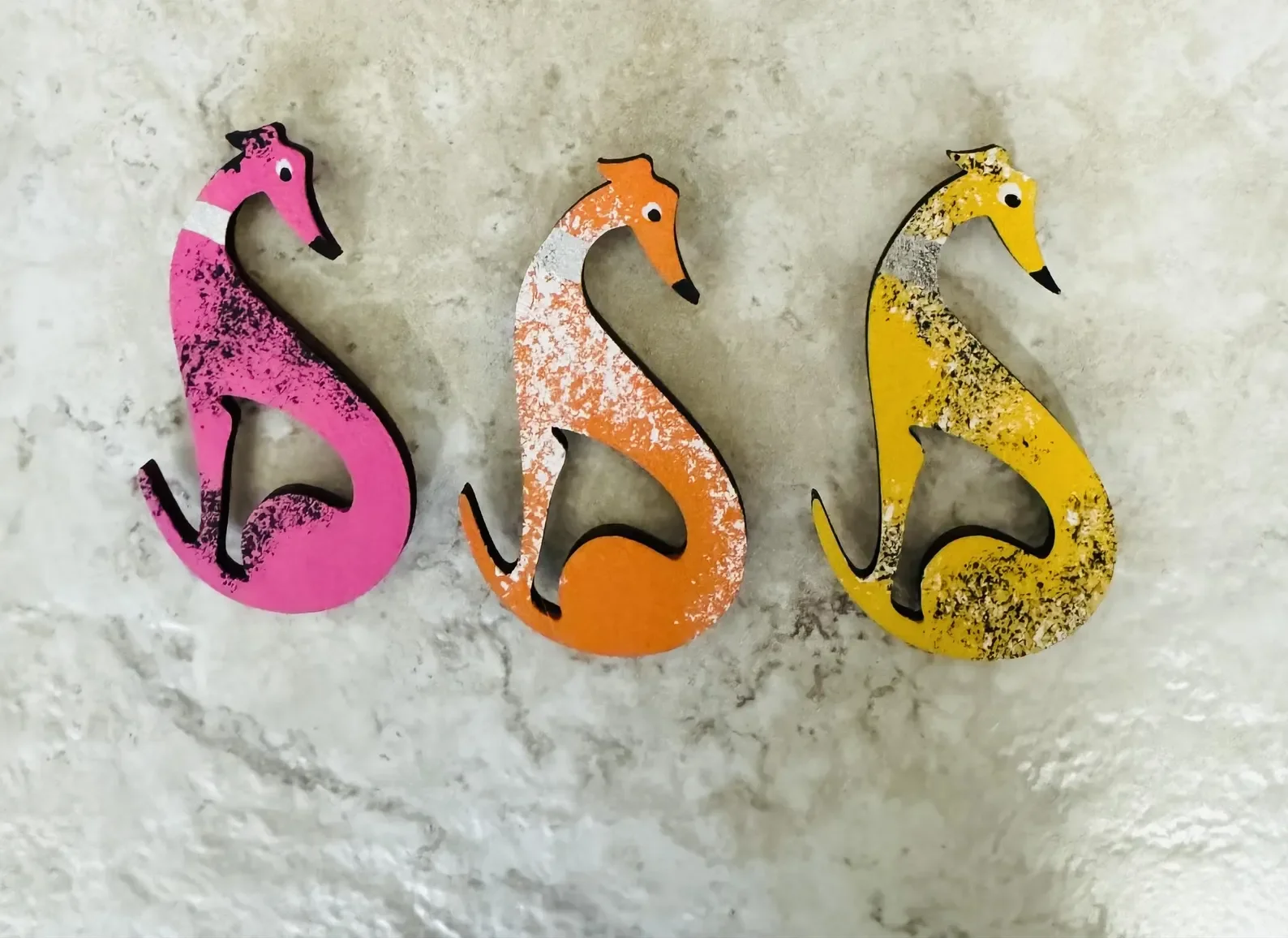 Hand-Painted Wooden Sight Hound Magnets – Set of 3