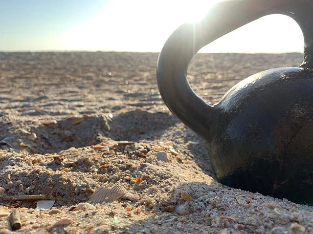 Reset. 
Here's the workout - can be done Oceanside 🙂

1A. Swings Right x 10 
1B. Thrusters Left x 10 
5 min=?? 2A. Swings left x 10
2B. Thrusters Right x 10 
5 min=?? 3A. clean &amp; press R x 10
3B. Clean &amp; Press L x 10 
5 min= ?? Thrusters Lef