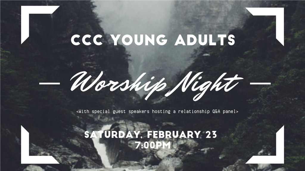 Join us for a night filled with worship followed by a panel of married couples giving relationship advice and hosting a Q&A. The night will be concluded with snacks, drinks, and hanging out!