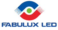 Fabulux LED logo with a stylized eye design in blue, red, and green, and the company name beneath.