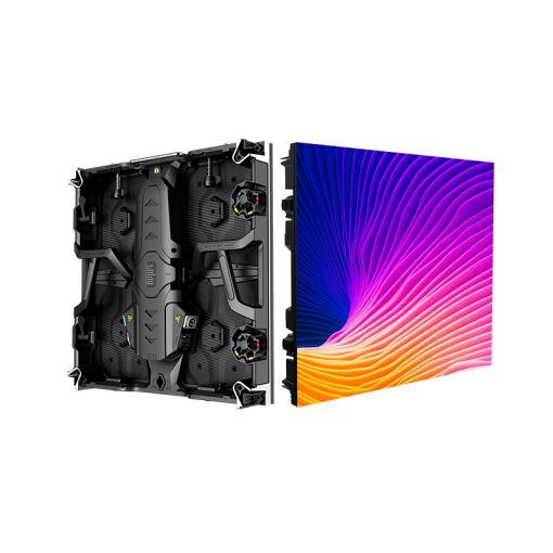 Rear view of an LED digital advertising display showing a colorful abstract pattern.