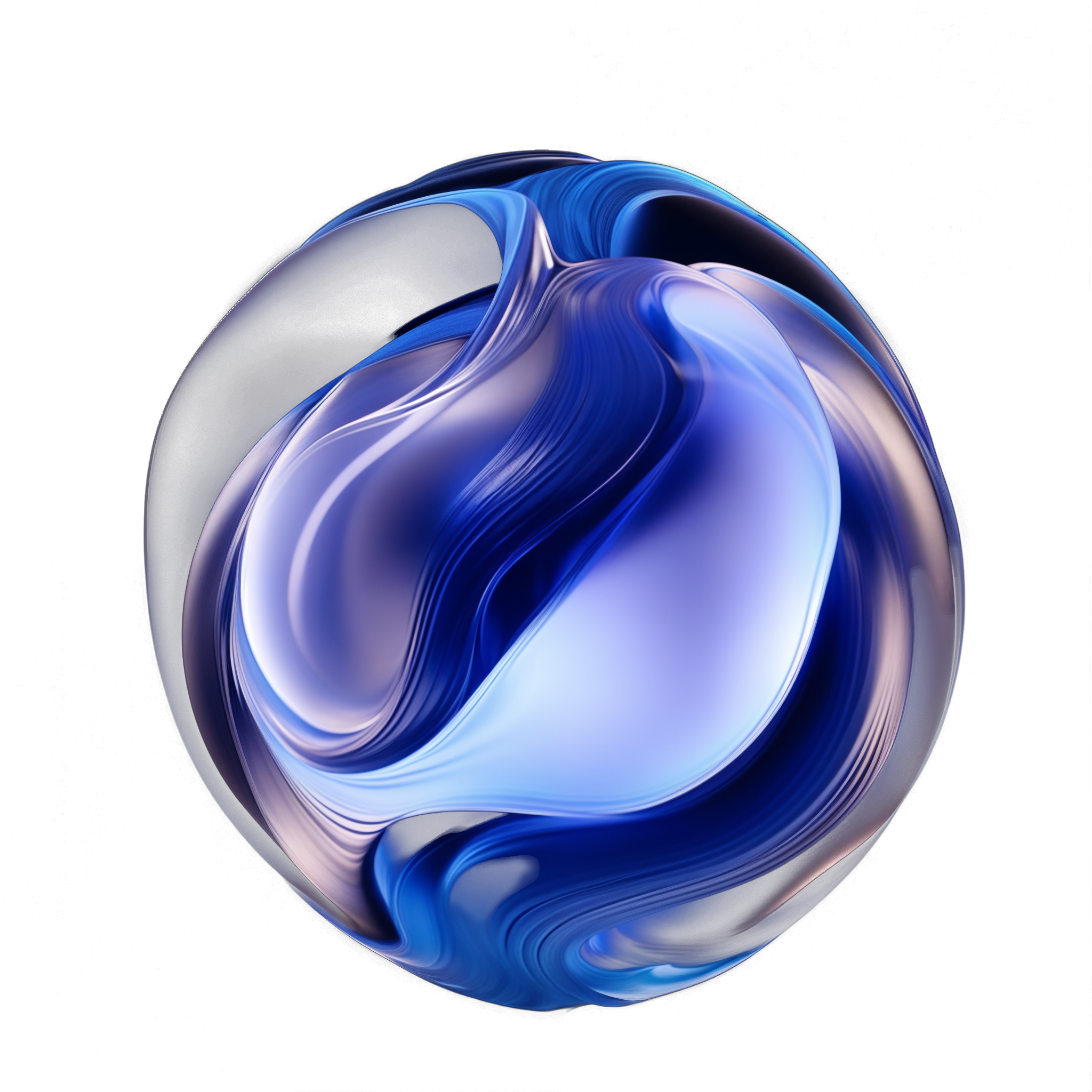 Abstract blue and white swirling design resembling a spherical shape.