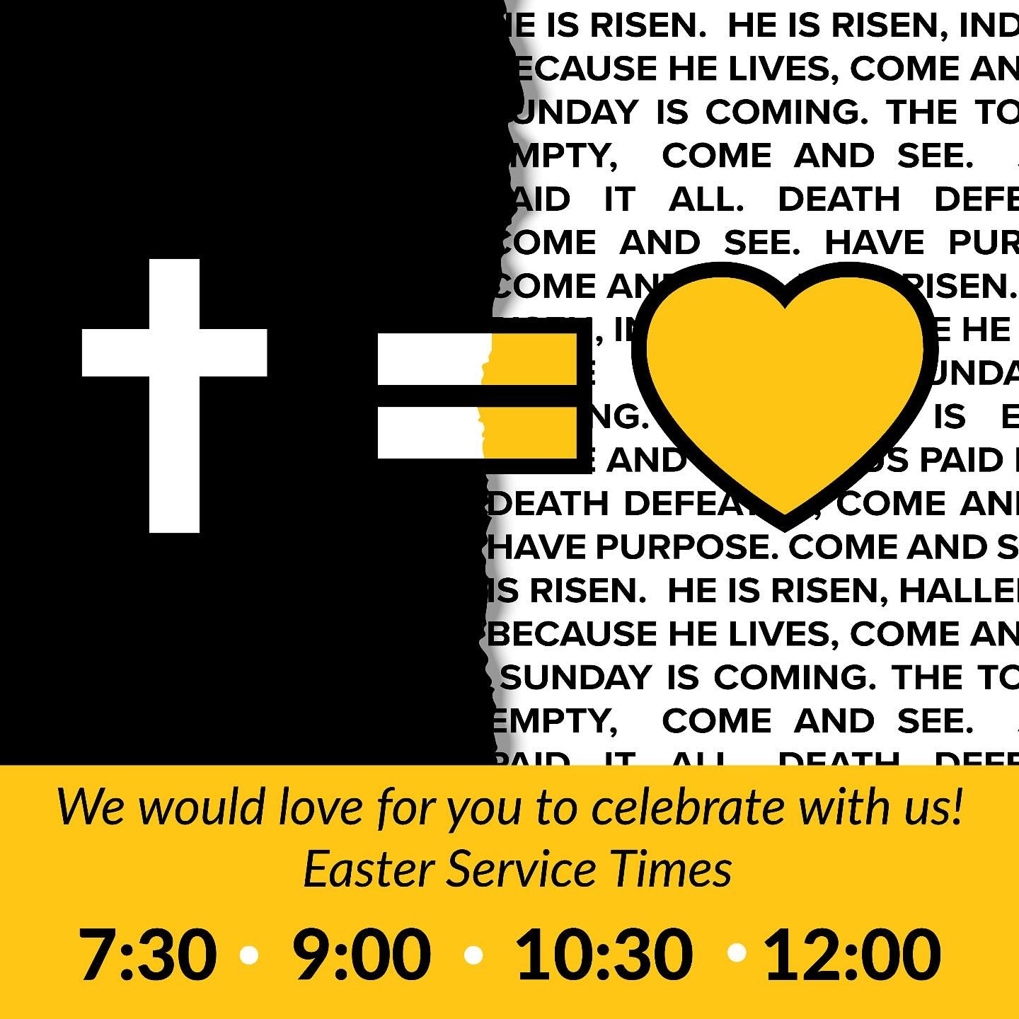 ✝️ The cross = love. The greatest story ever told, and it&rsquo;s still changing lives today.

Join us this Easter to celebrate the hope we have in Jesus.
💒 7:30am, 9:00am, 10:30am and 12:00pm