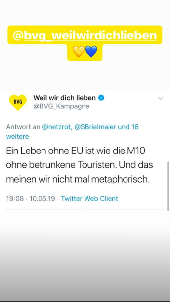 Tweet der BVG, 10. Mai 2019.