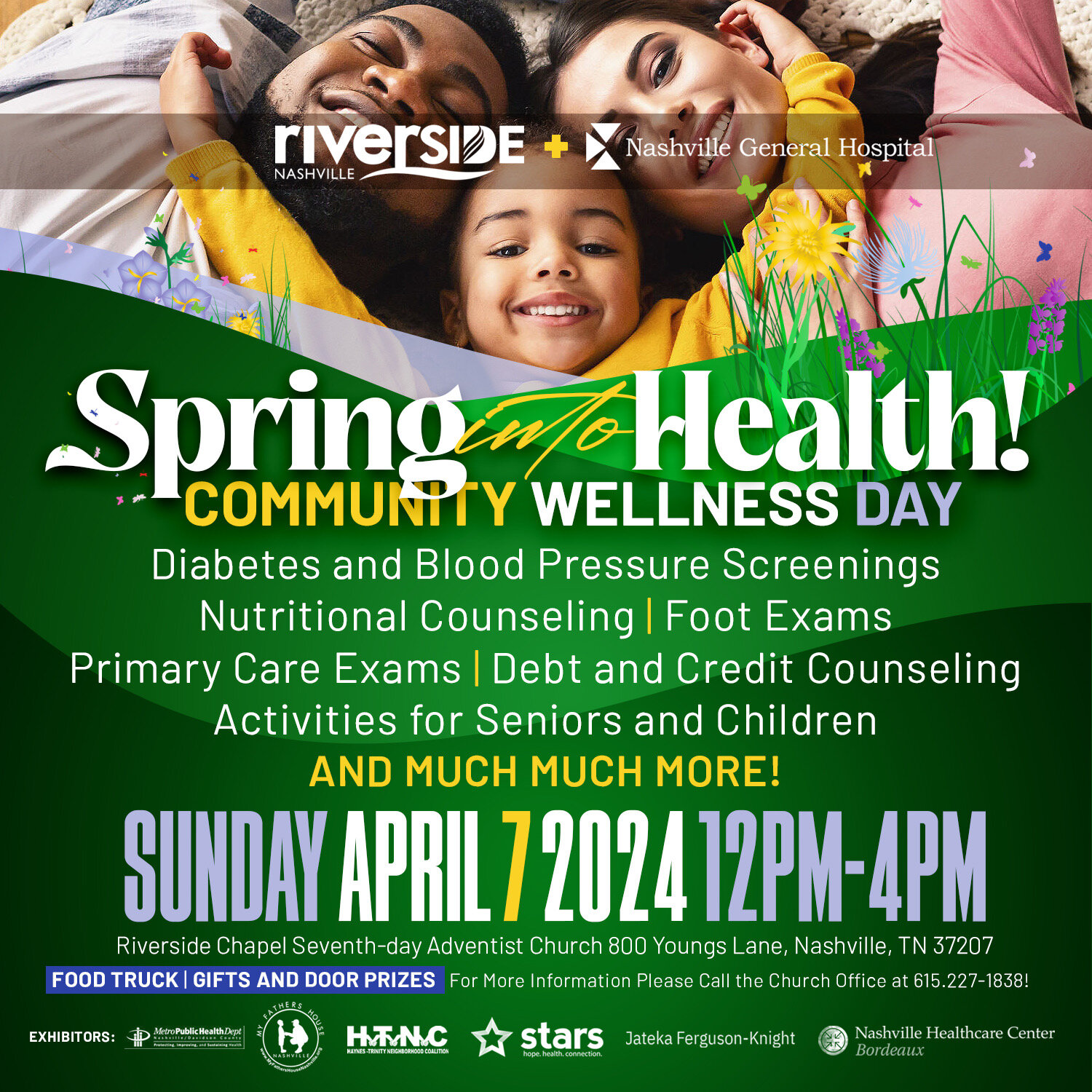 Spring is in FULL BLOOM here at Riverside Nashville! And if you're inspired to be a healthier you, join us THIS Sunday for our Spring Into Health Community with Nashville General Hospital.

Here are a few of the health services you can receive:

💉Bl