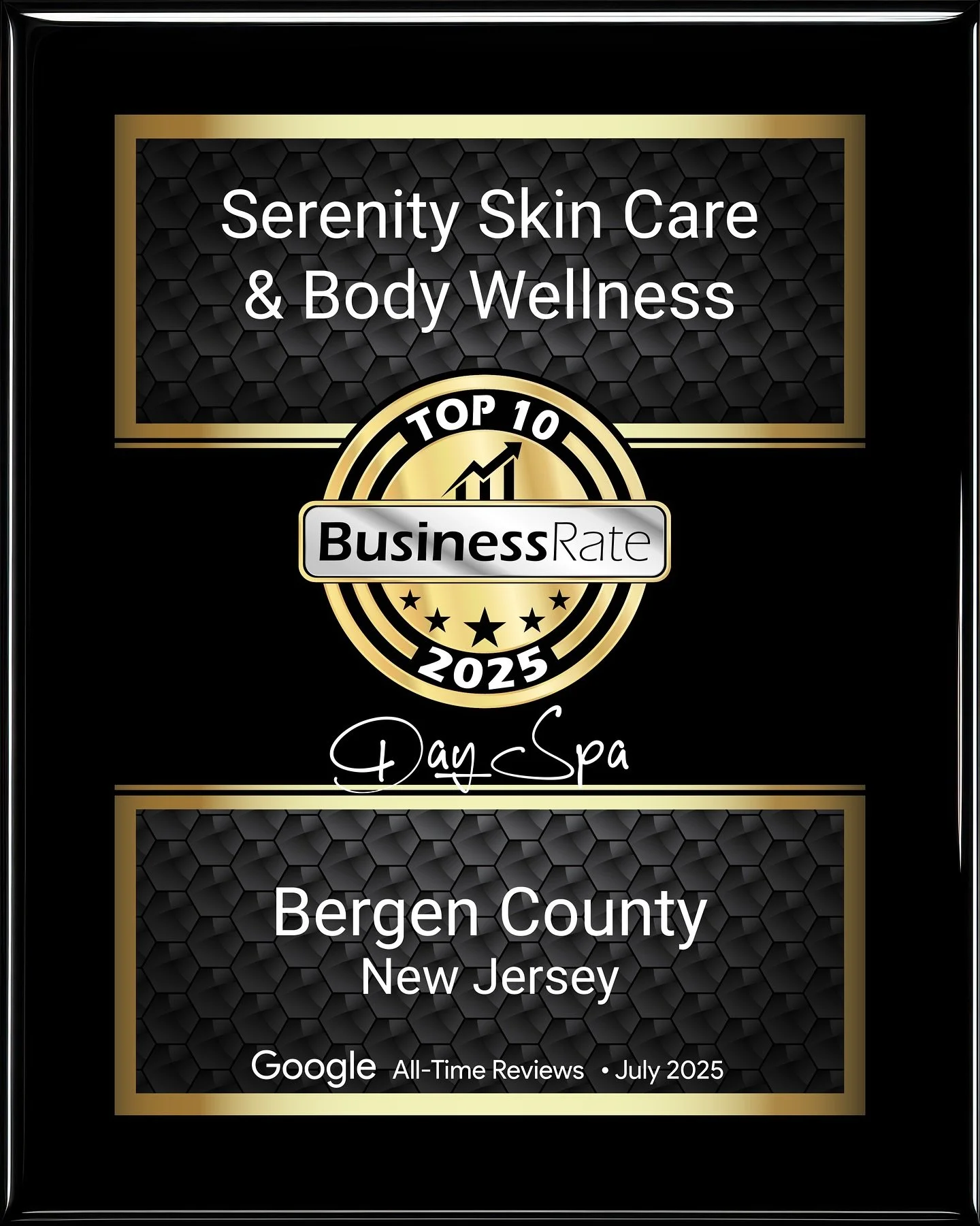 ✨🎉 We're ecstatic to announce that Business Rate has awarded us Top 10 Day Spas in Bergen County for 2025! A huge thank you to @businessrate for the recognition and an even BIGGER thank you to our Serenity Family for 25 YEARS of continuous love and 