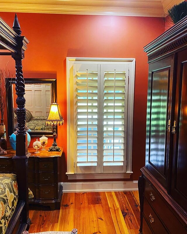 LOVE!!! What a beautiful install! #plantationshutters #masterbedroom #masterbedwindow
