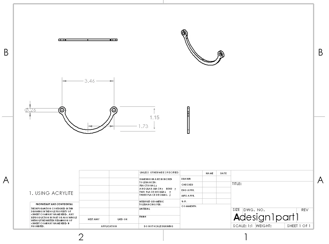 The SolidWorks drawing of my final part