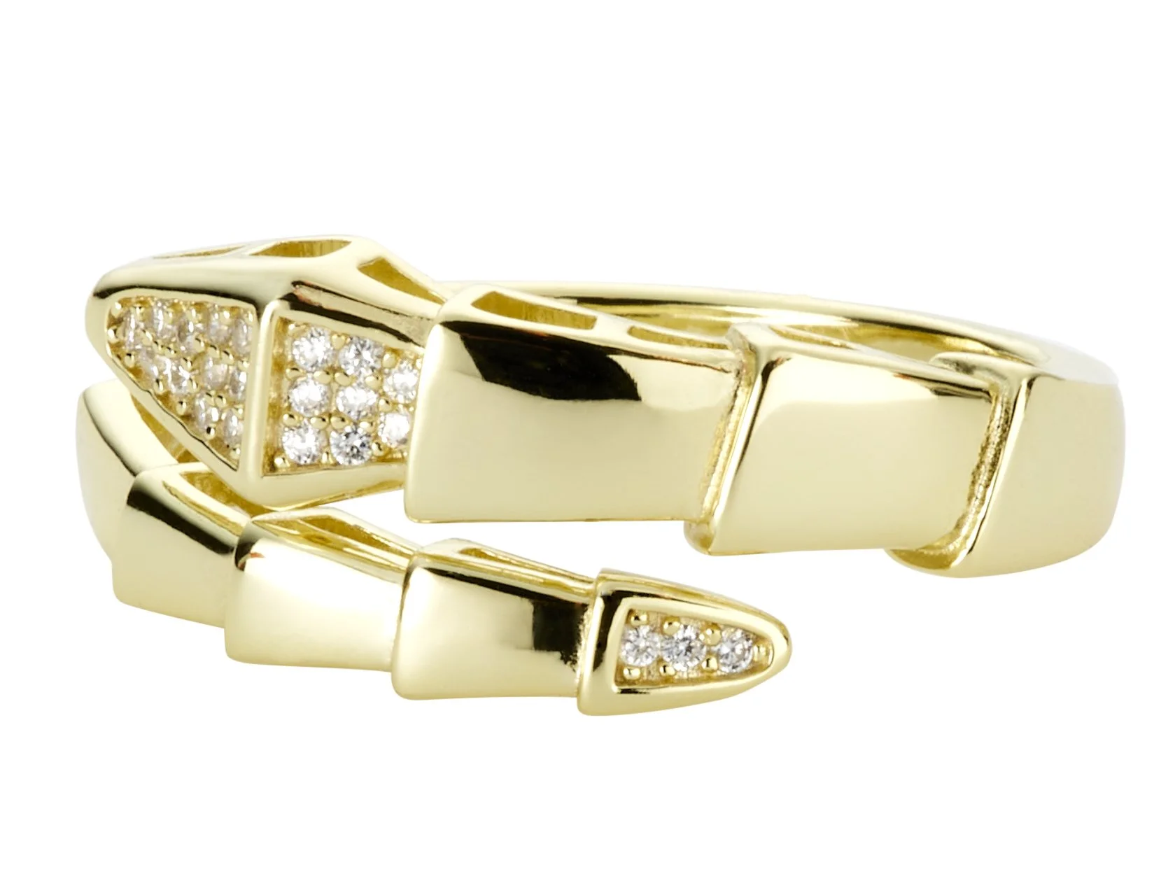 Gold jewelry set including two rings, one with embedded diamonds and a modern design.