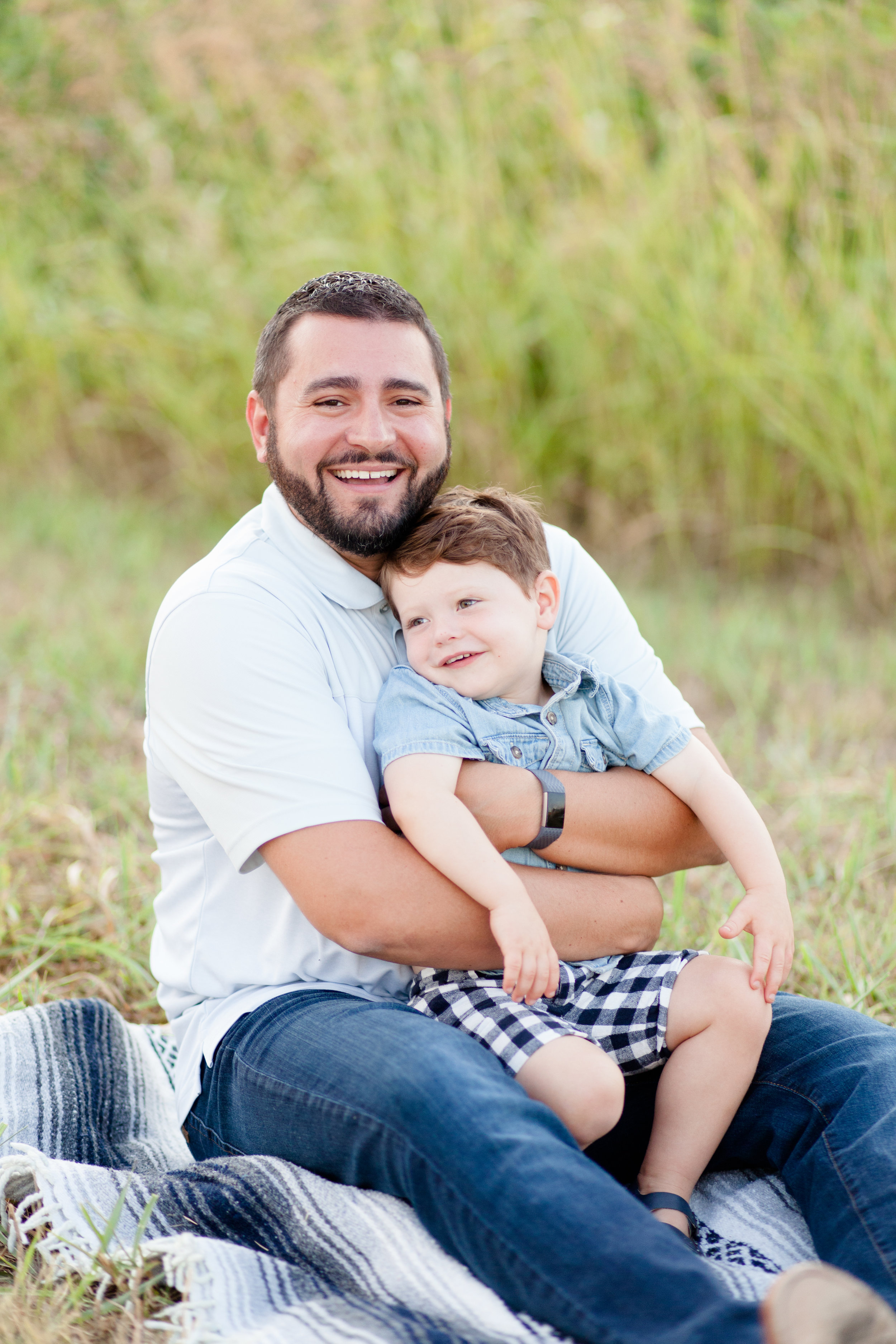 Father and son family pose