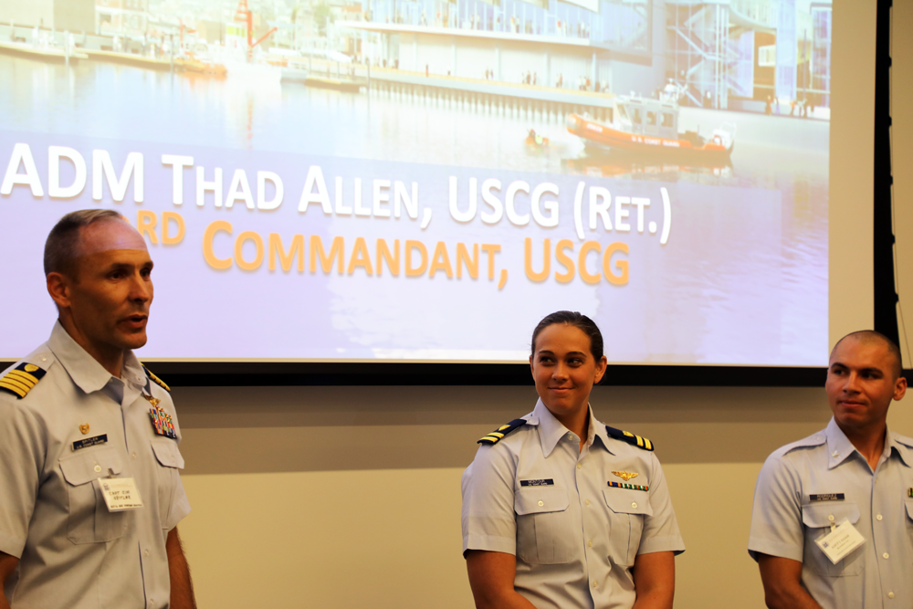 Representatives of Air Station Houston: Commanding Officer Jim Spitler, LT Amanda Montour and AMT3 Adam Rodriguez