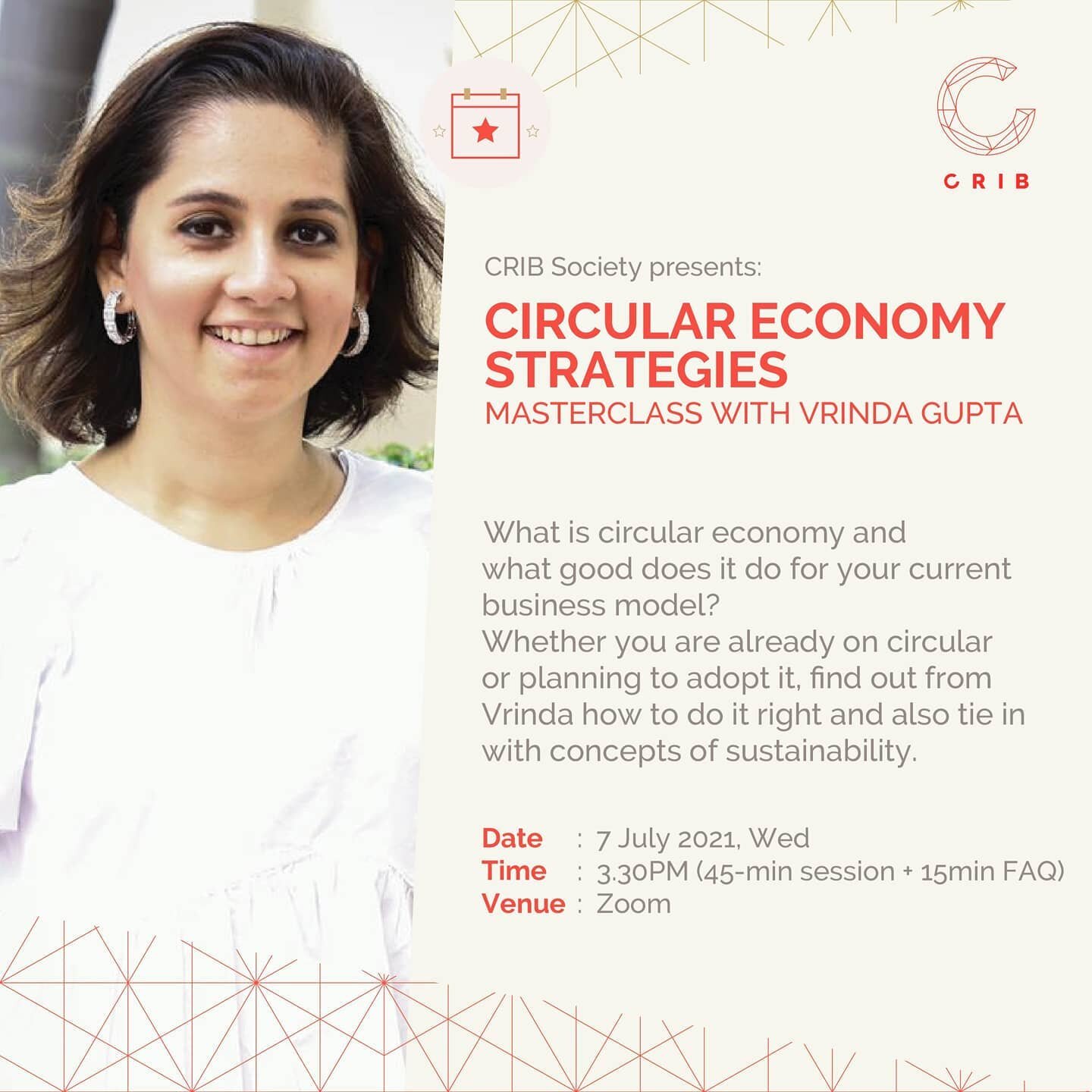 Come join Vrinda Gupta of @tealbyvrindagupta next Wednesday at 3.30pm via Zoom for a masterclass on Circular Economy Strategies.

We will analyse all aspects of being truly circular for an economy and how to aim for a circular business model. You wil