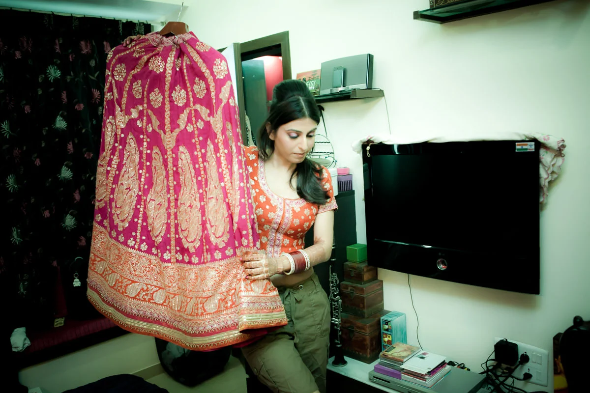 Getting the lehenga out.