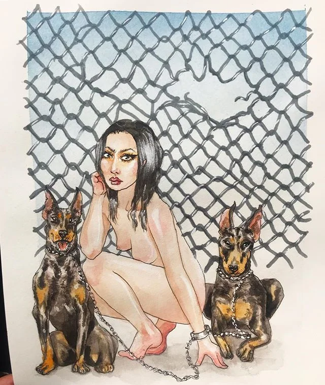 &ldquo;Protection&rdquo;, A4 watercolour painting 🐕⛓ #art #artistsoninstagram #painting #watercolor #watercolorpainting  #doberman