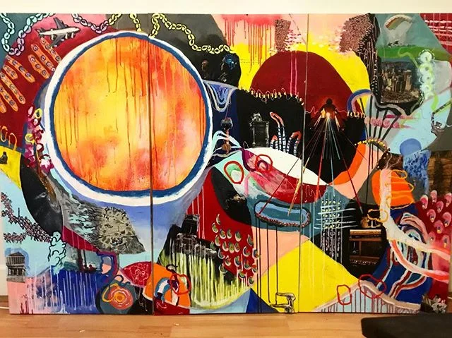 Finally finished this huge piece for my Dad (for his new work office), haven&rsquo;t done this style in a while but really enjoyed working with mixed media and collage! Keen to do more this year 😊👩🏼&zwj;🎨 #art #artwork #artistsoninstagram #acryli