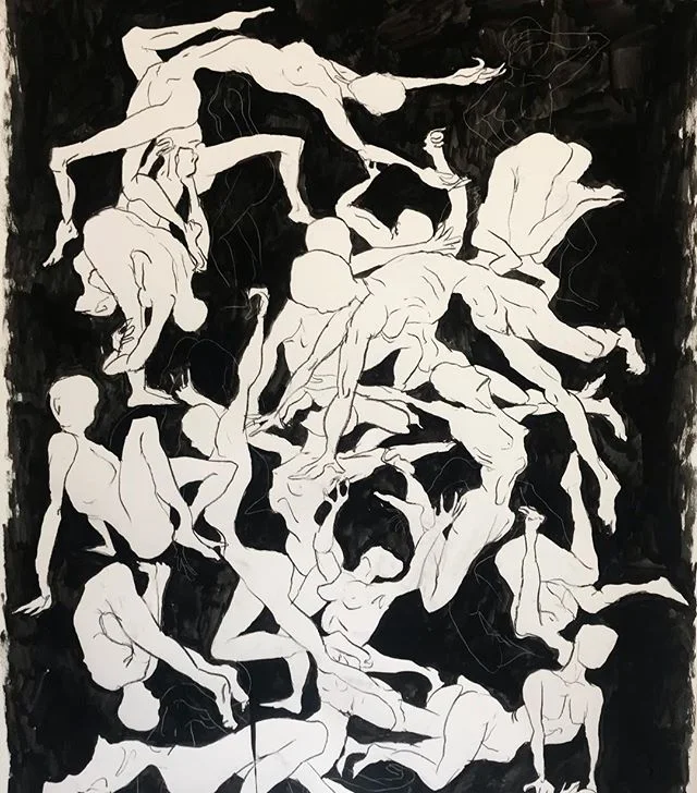 &ldquo;Acrobatics&rdquo; ink/charcoal drawing 👯&zwj;♀️ #drawing #art #artistsoninstagram #painting